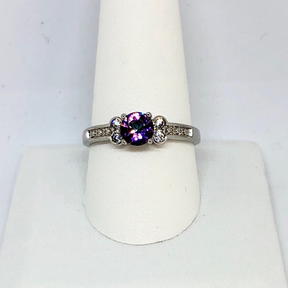 Mystic Topaz & Diamond Ring, Simulated Stones, Silver Plated, NWOT - Picture 2 of 6